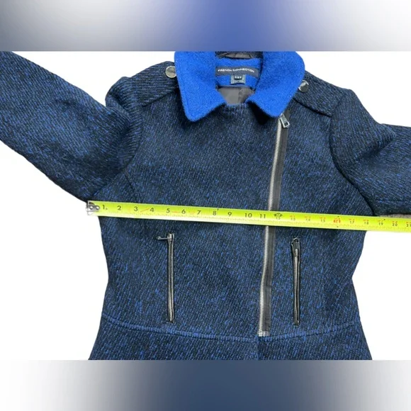 French Connection Electric Blue Wool Blend Motor Biker Jacket Size 6 - Picture 10 of 14